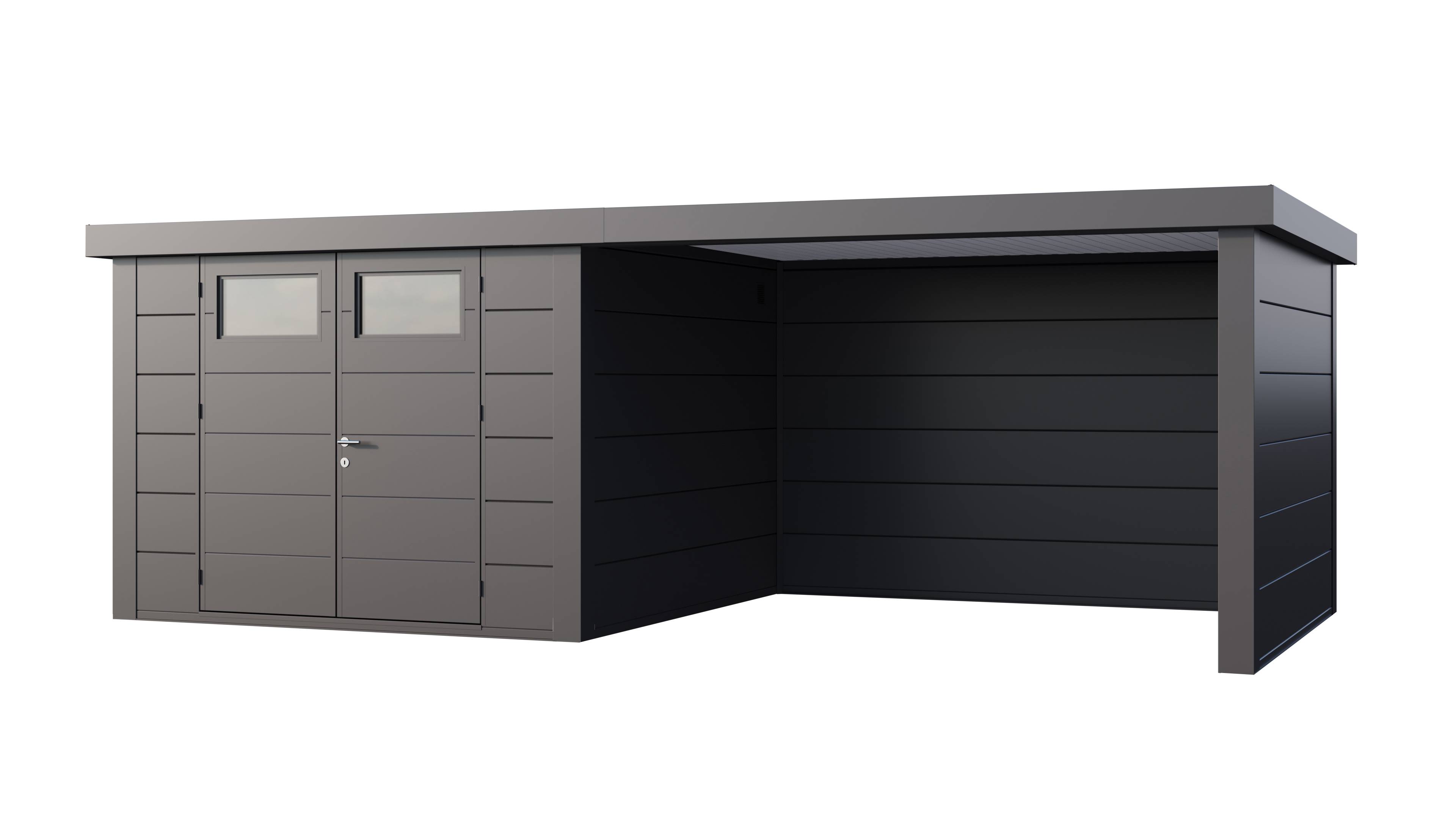 Telluria - Abri de jardin en acier de  8,9 m² avec auvent de 10,2 m² fermé à droite - Anthracite - TELLURIA CLASSICO 3030 - Image 1