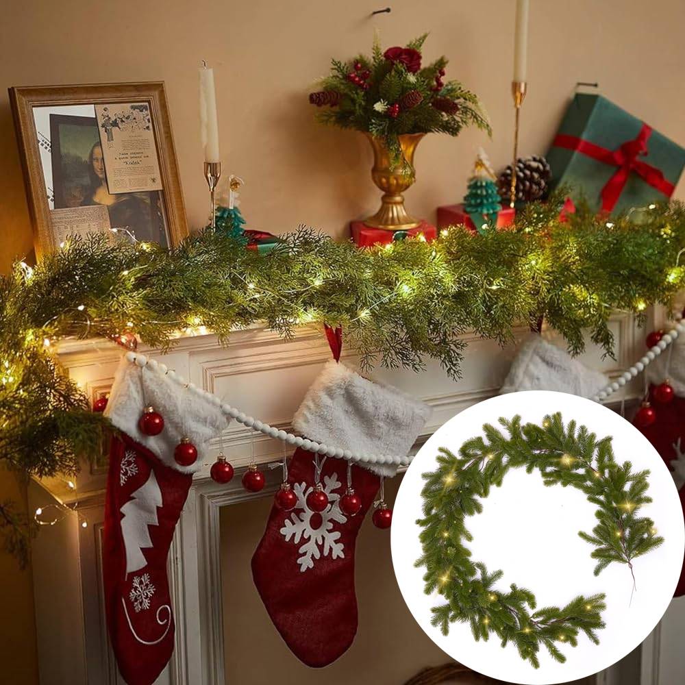 Couronne de pin de décoration de Noël DIY, très adaptée à la cheminée, au salon, à la terrasse, aux fleurs de décoration en bois de pin. - Image 1