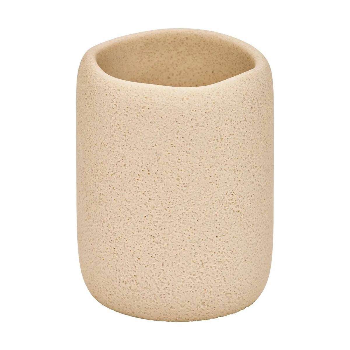 Gobelet Brosse à Dents en Résine "Olea" 9cm Beige - Image 1