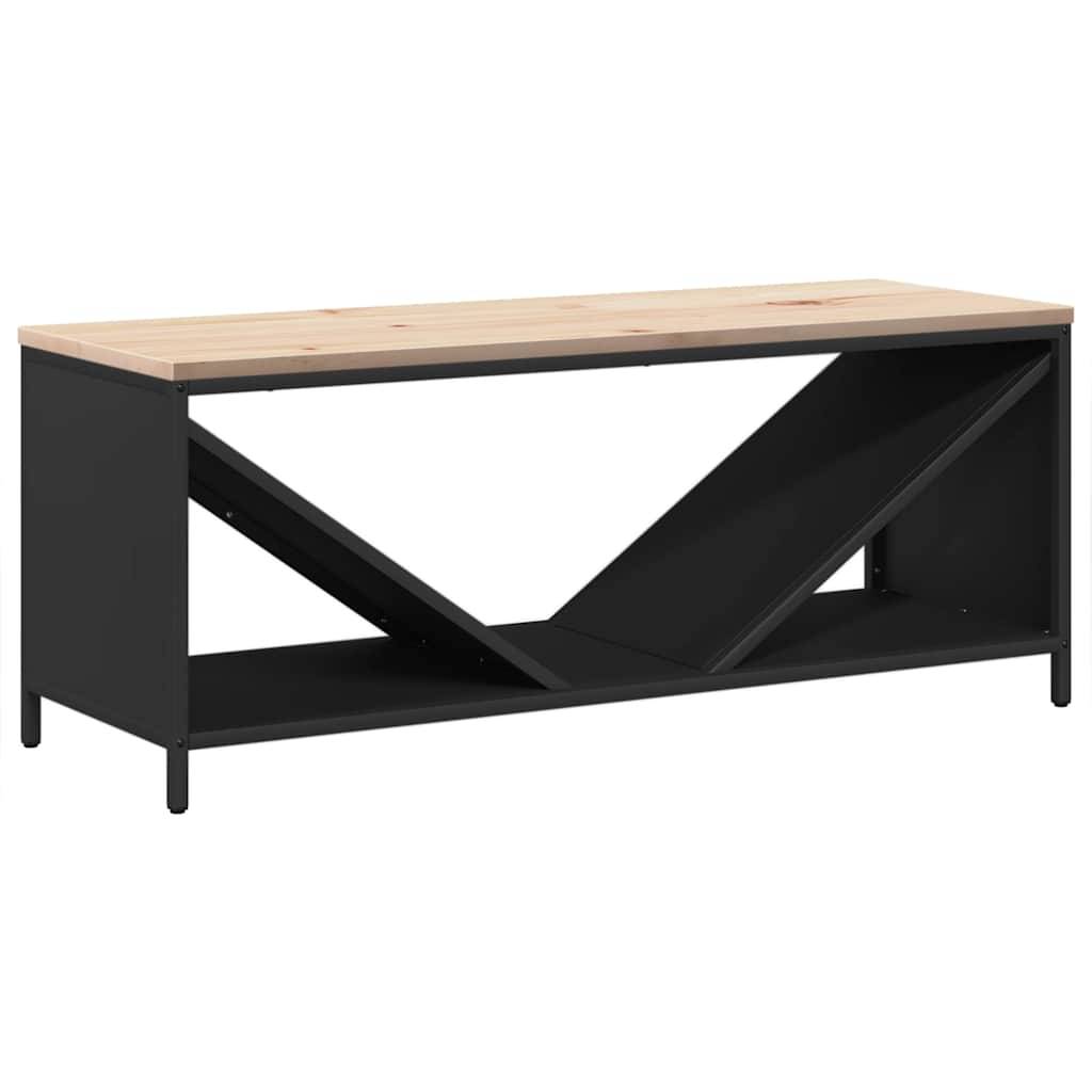 Banc range-bûches en acier avec assise en bois Stockage bois intérieur 100cm Noir - ComfortXL Outdoor Living - Image 2