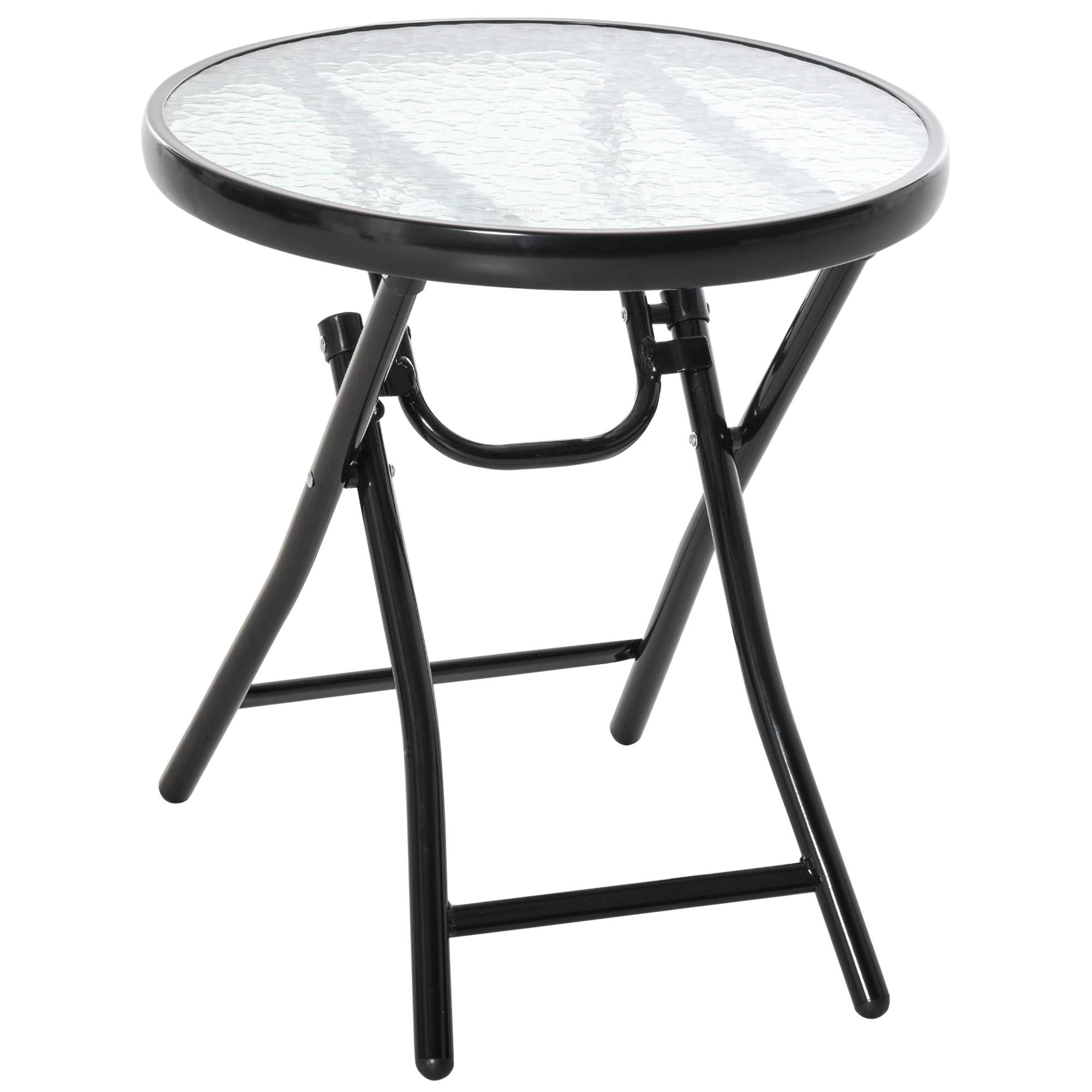 Table pliante verre trempé et métal noir 45 x 45 x 50 cm - PANGIVO - Image 2