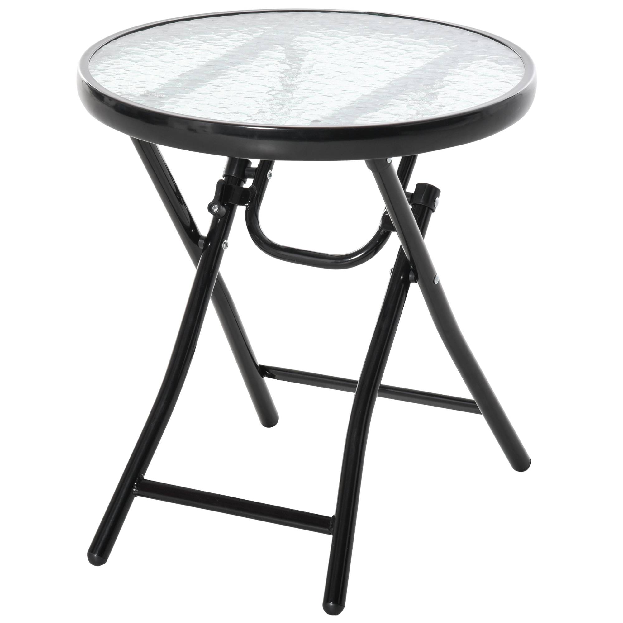 Table pliante verre trempé et métal noir 45 x 45 x 50 cm - PANGIVO - Image 1