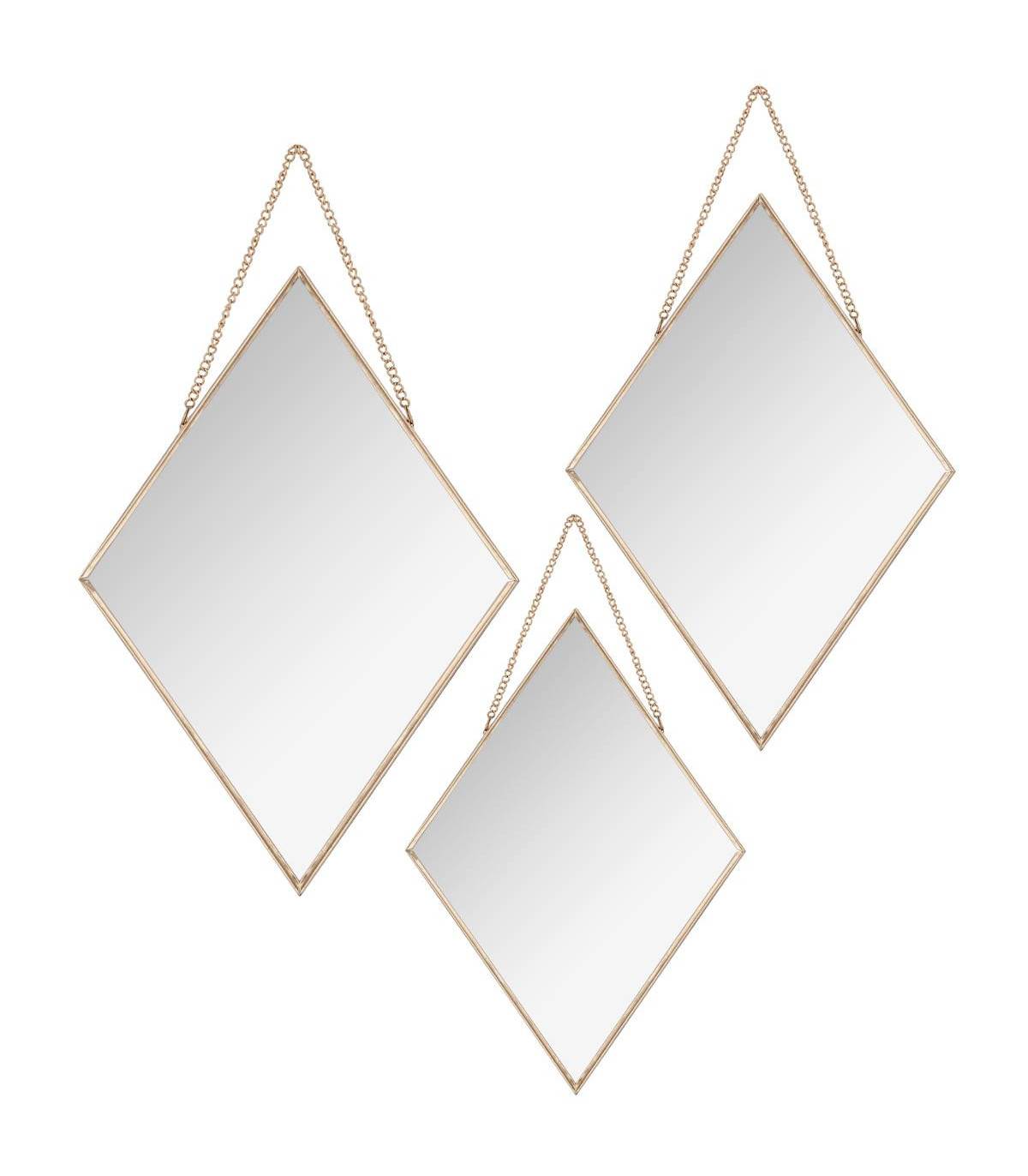 Lot de 3 Miroirs losanges en métal doré - Image 1