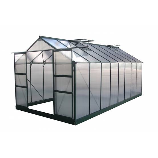 Serre de jardin polycarbonate 15m² vert avec embase et portes coulissantes Green Protect - Image 2