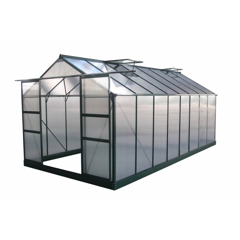 Serre de jardin polycarbonate 15m² vert avec embase et portes coulissantes Green Protect - Image 2