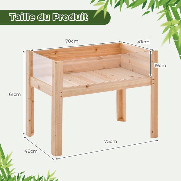 Helloshop26 - Jardinière surélevée en bois trous de drainage panneaux acryliques transparent légumes herbes fleurs capacité de 50 litres naturel - Image 4
