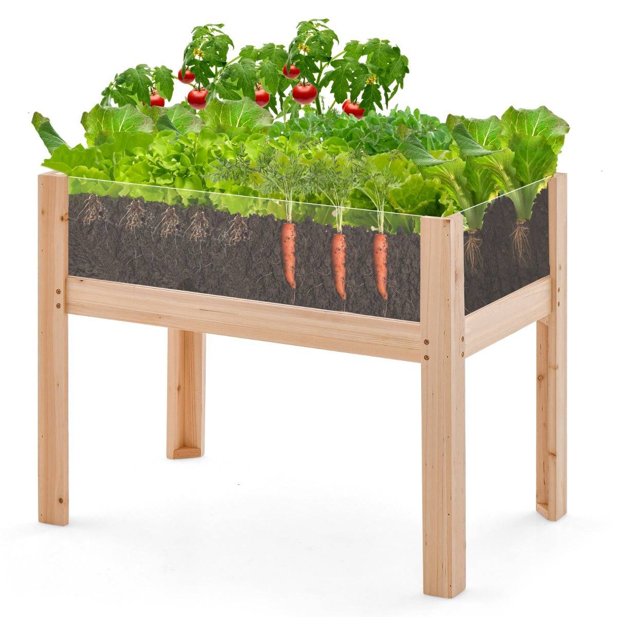 Helloshop26 - Jardinière surélevée en bois trous de drainage panneaux acryliques transparent légumes herbes fleurs capacité de 50 litres naturel - Image 1