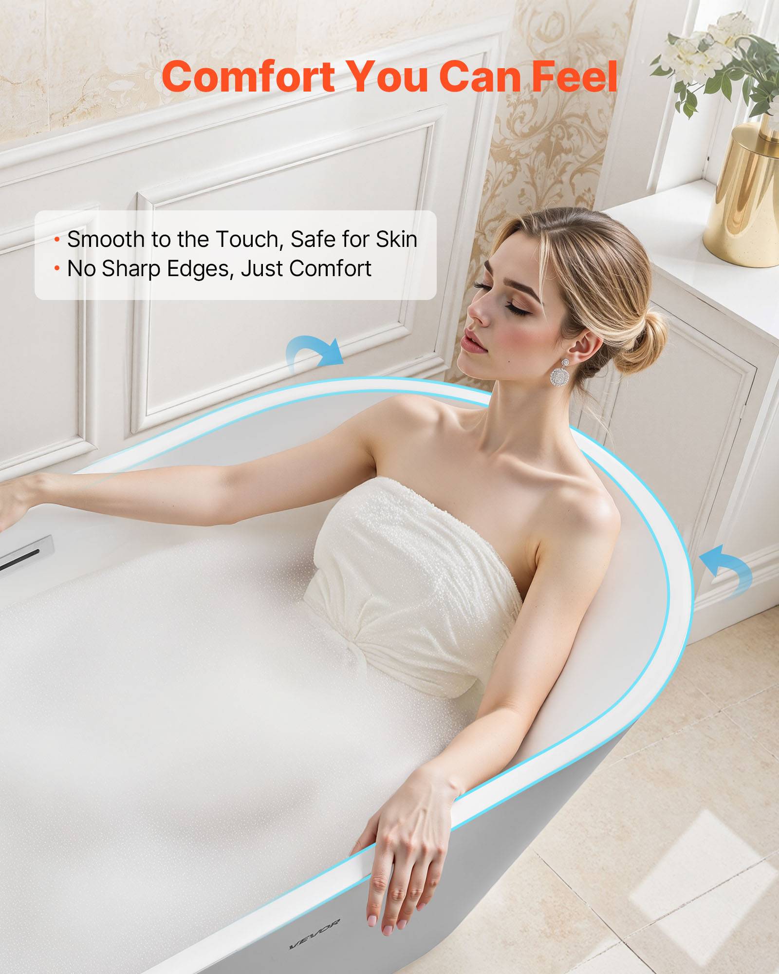VEVOR Baignoire Autoportante en Acrylique 150x75 cm pour Bain de Trempage Blanc - Image 6