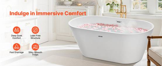 VEVOR Baignoire Autoportante en Acrylique 150x75 cm pour Bain de Trempage Blanc - Image 9