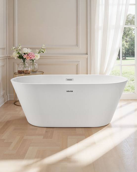 VEVOR Baignoire Autoportante en Acrylique 150x75 cm pour Bain de Trempage Blanc - Image 7