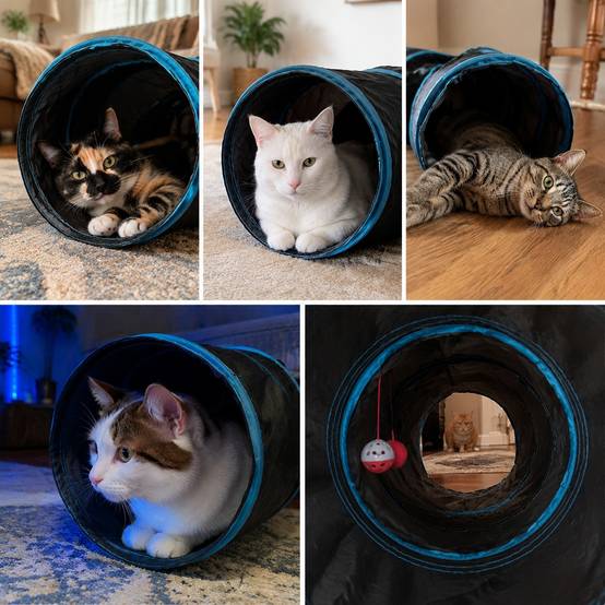 Tunnel de Jeu Interactif pour Chat S Forme Pliable Portable avec Trou de Visée et Bille Sonore - Image 2