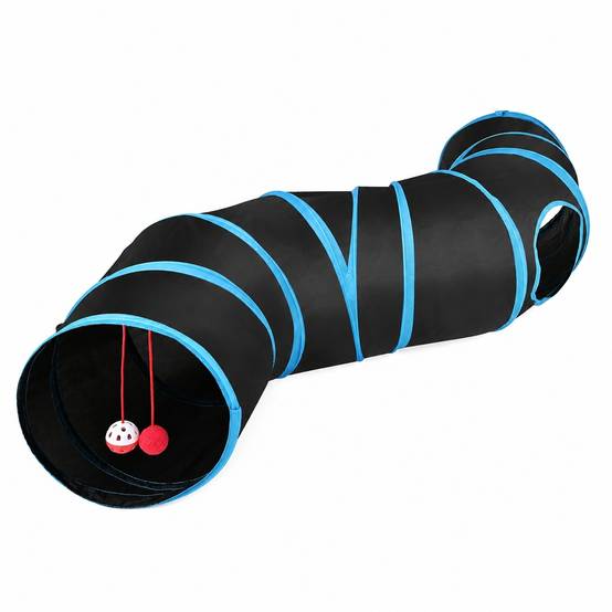 Tunnel de Jeu Interactif pour Chat S Forme Pliable Portable avec Trou de Visée et Bille Sonore - Image 1