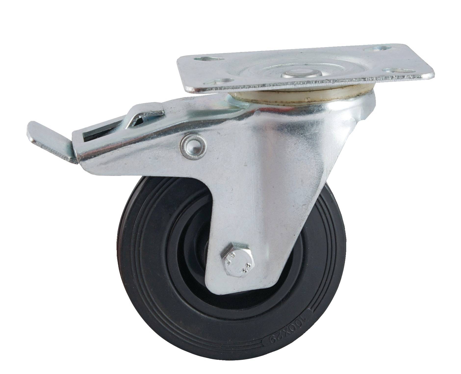 Roulette D80mm caoutcouc noir platine pivotante avec frein - AVL - 508841O