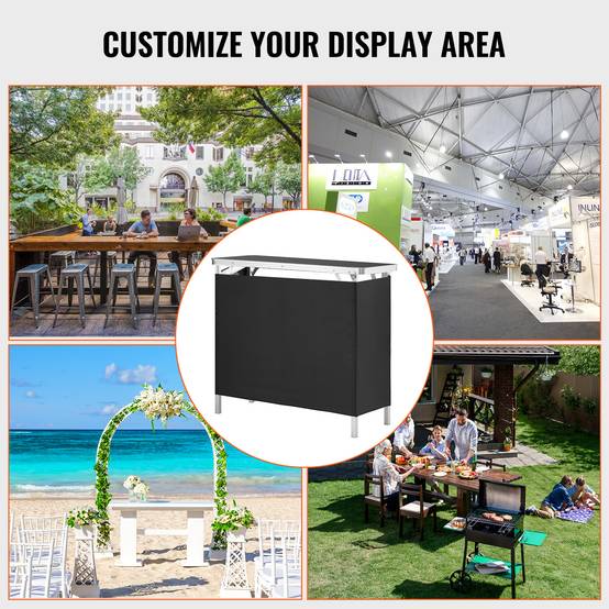 VEVOR Comptoir de stand pliant 97.5x38.5x87cm, portable avec étagère, jupe noire et sac, pour exposition. - Image 6