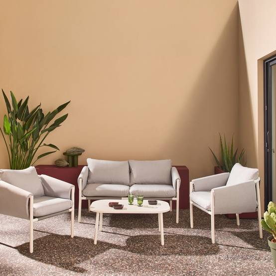 sweeek - Salon de jardin acier 4 places tissu gris - Kyo | sweeek - Image 1