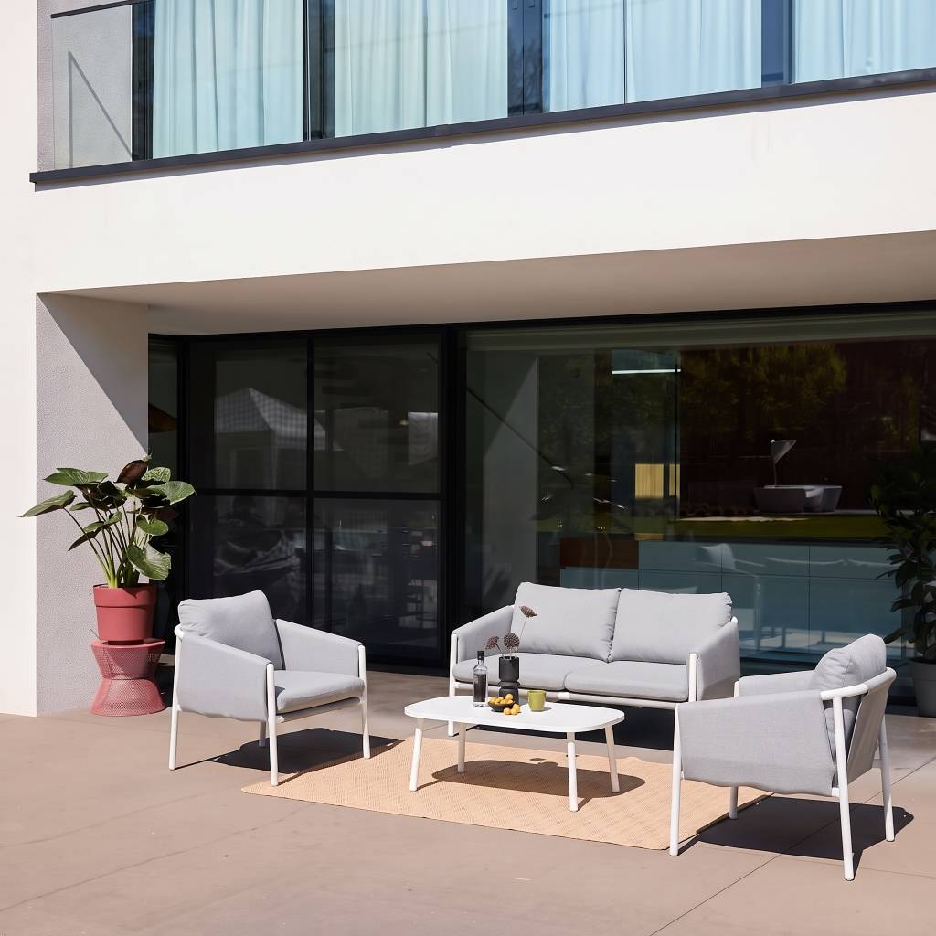 sweeek - Salon de jardin acier 4 places tissu gris - Kyo | sweeek - Image 1