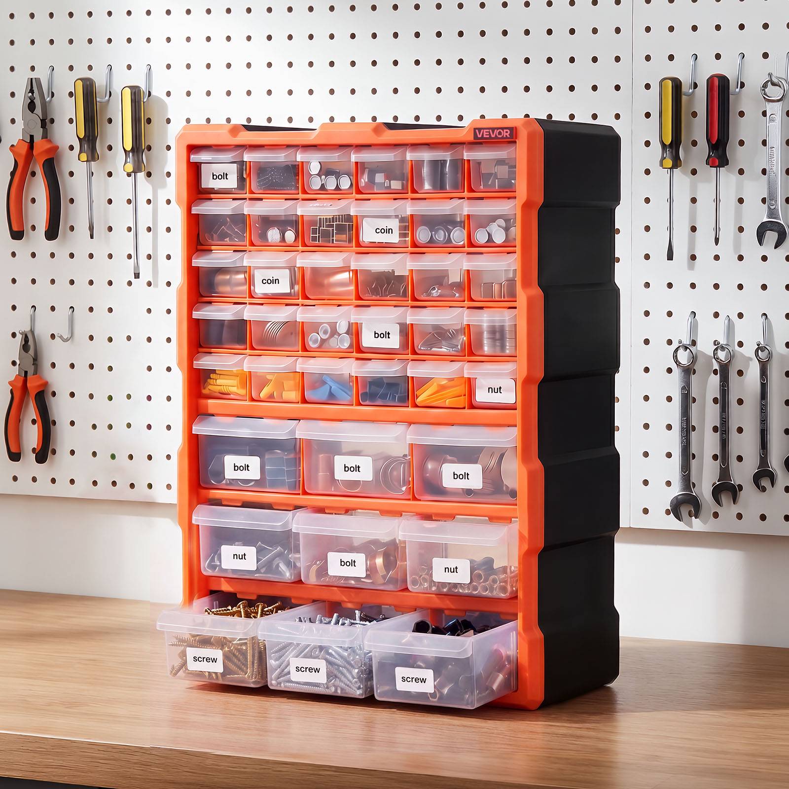 Vevor - VEVOR Casier de rangement 39 tiroirs, organisateur plastique mural et empilable pour atelier, garage, visserie et petites pièces - Image 8