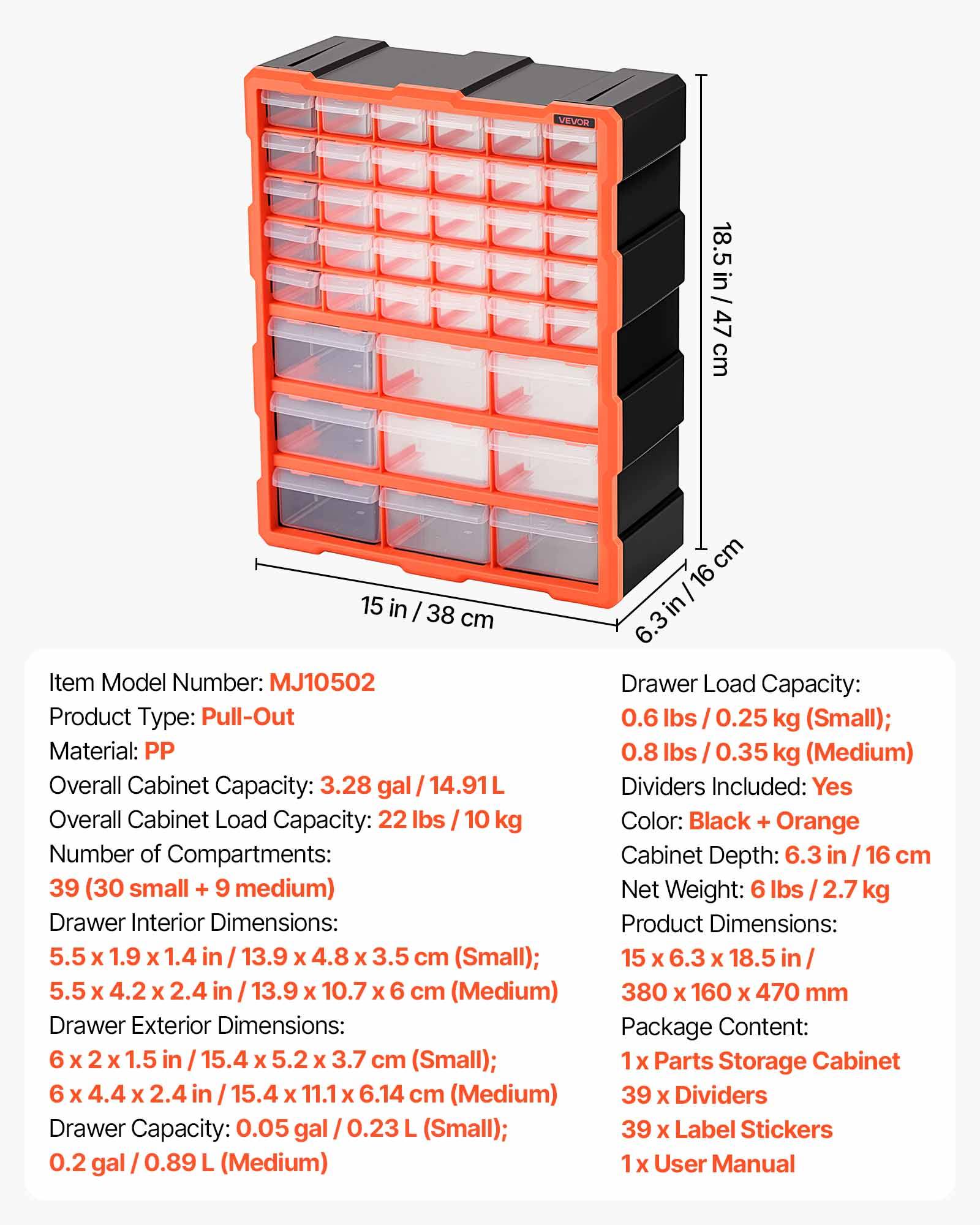 Vevor - VEVOR Casier de rangement 39 tiroirs, organisateur plastique mural et empilable pour atelier, garage, visserie et petites pièces - Image 6