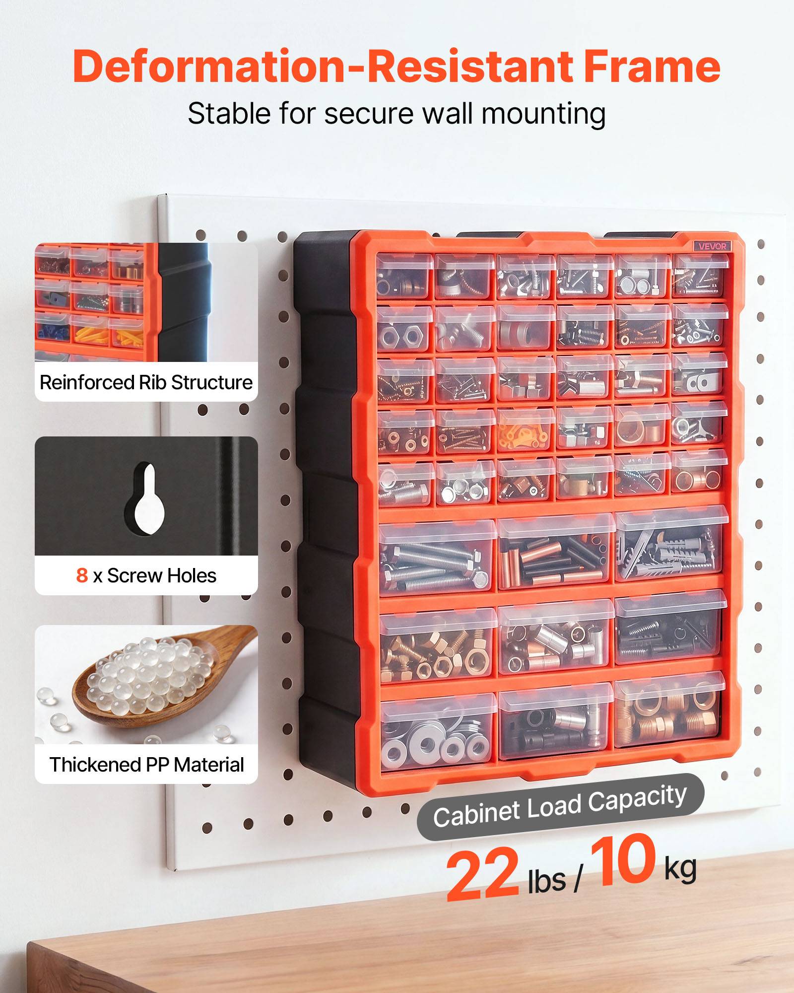 Vevor - VEVOR Casier de rangement 39 tiroirs, organisateur plastique mural et empilable pour atelier, garage, visserie et petites pièces - Image 4