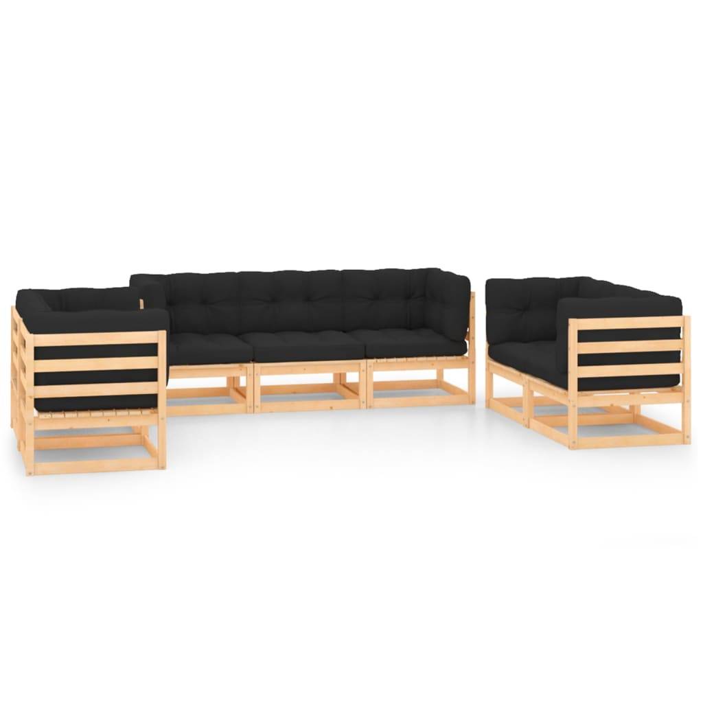 Helloshop26 - Salon de jardin meuble d'extérieur ensemble de mobilier 7 pièces avec coussins bois de pin massif - Image 1