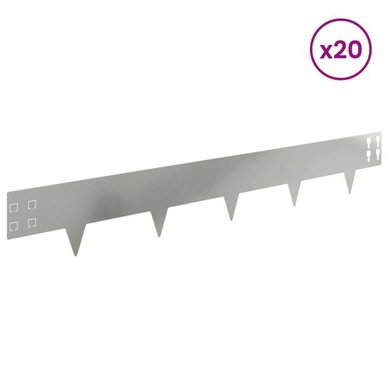 Bordure de pelouse acier jardin aménagement 20 pcs 100x15cm argenté - ComfortXL Outdoor Living - Image 3