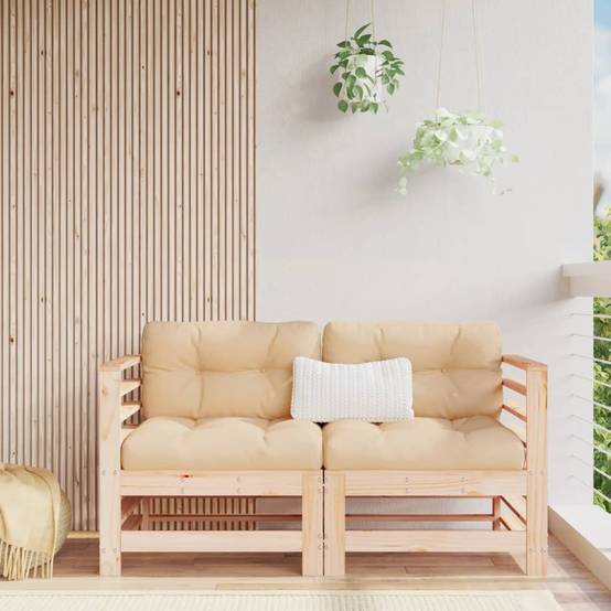 Lot de 2 Canapés d'angle en pin massif avec coussins beiges épais pour un salon de jardin modulable et confortable – ComfortXL Outdoor Living - Image 1