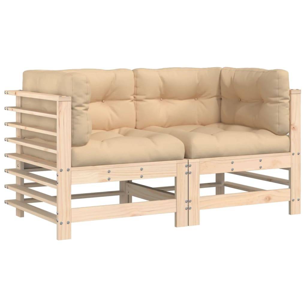 Lot de 2 Canapés d'angle en pin massif avec coussins beiges épais pour un salon de jardin modulable et confortable – ComfortXL Outdoor Living - Image 2