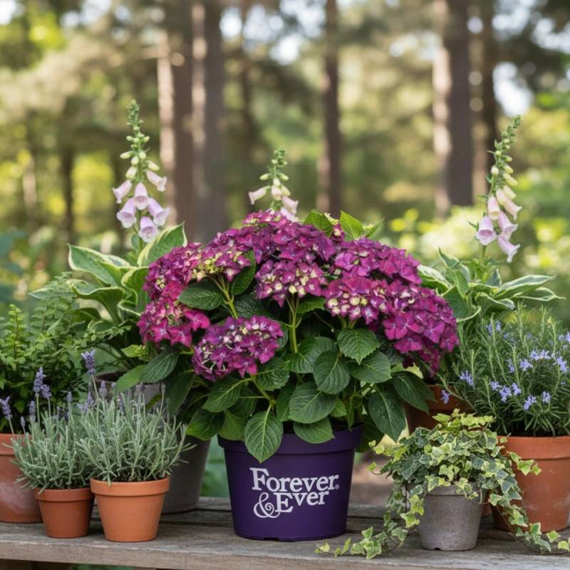 Hortensia Forever&Ever® Purple, Hydrangea macrophylla à fleurs Violette - feuillage Caduc - Pot de 12L - 50/60 cm-  hauteur à maturité De 1,00 m à 1,5 - Image 4
