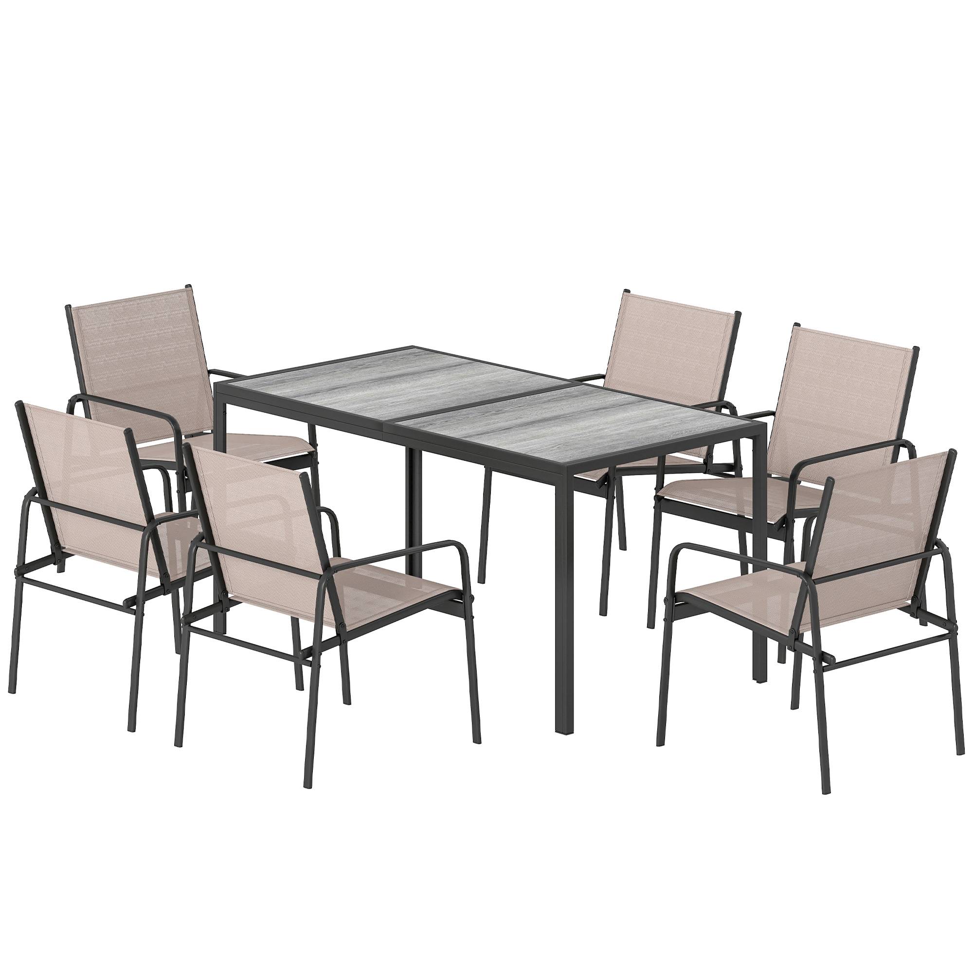 ComfortXL - Salon de jardin 7 pièces acier textilène repas extérieur table effet bois 150cm kaki - ComfortXL Outdoor Living - Image 2