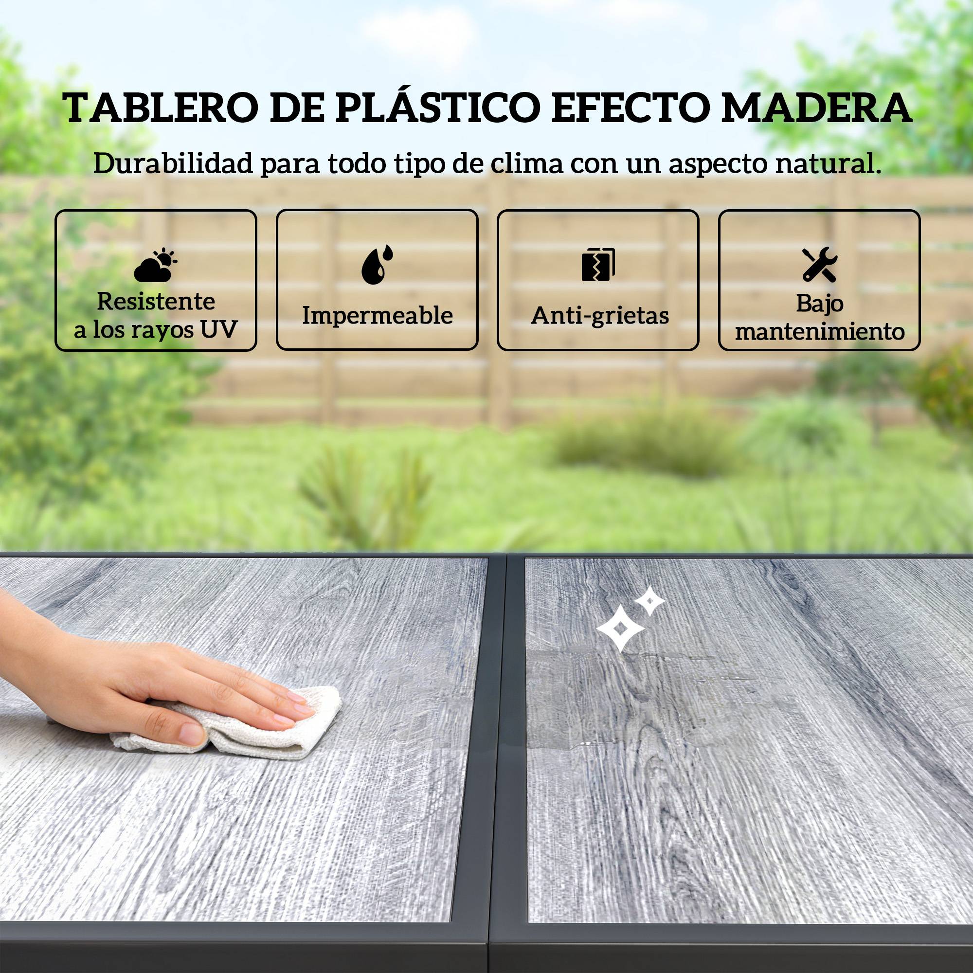 ComfortXL - Salon de jardin 7 pièces acier textilène repas extérieur table effet bois 150cm kaki - ComfortXL Outdoor Living - Image 6