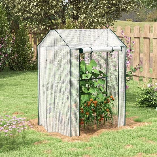 Sans Marque - Serre jardin 2 espaces 2 portes enroulables 0,8m² tomates 1x0,8x1,5 m acier PE - Image 3