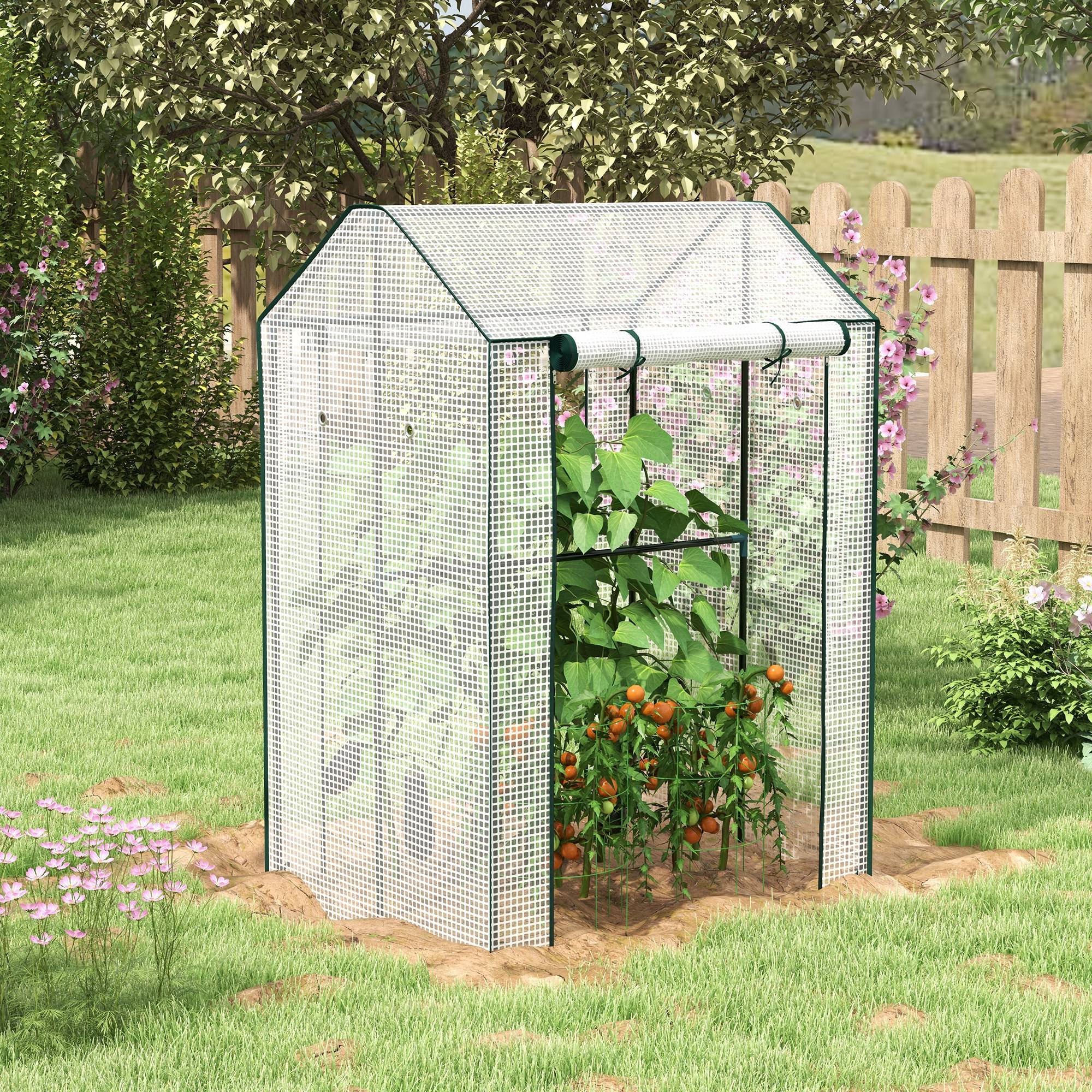 Sans Marque - Serre jardin 2 espaces 2 portes enroulables 0,8m² tomates 1x0,8x1,5 m acier PE - Image 3
