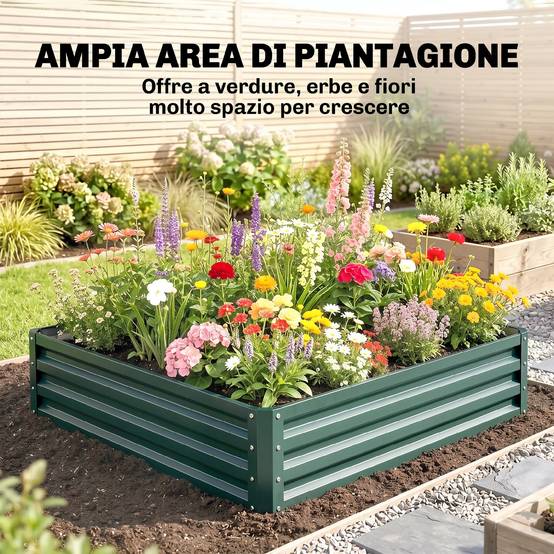 Potager Surélevé Fond Ouvert Revêtement Acier Galvanisé, 120x120x30cm, Vert - Image 6