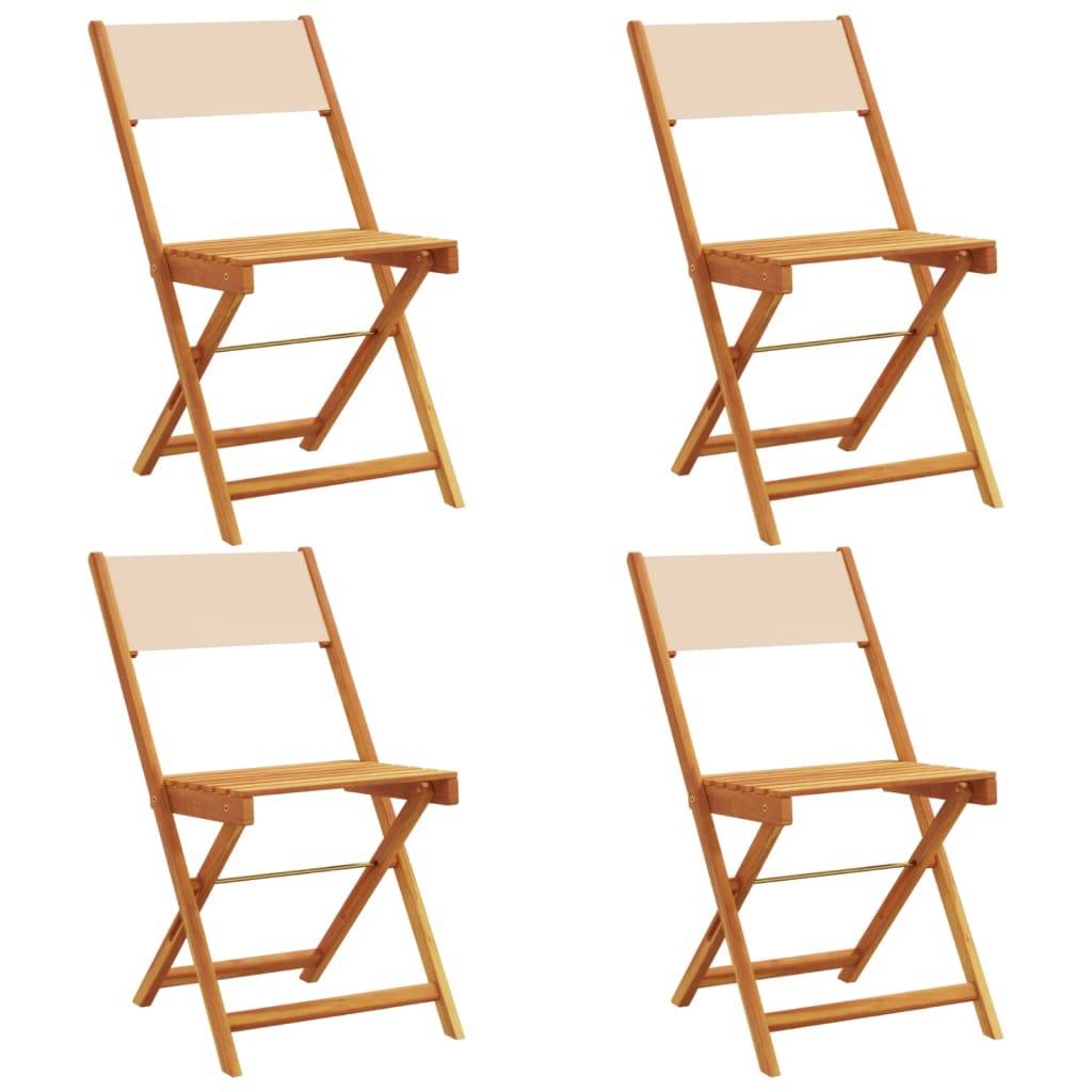 Lot de 4 Chaises de jardin | Chaise d'extérieur pliantes beige tissu et bois massif - Image 1