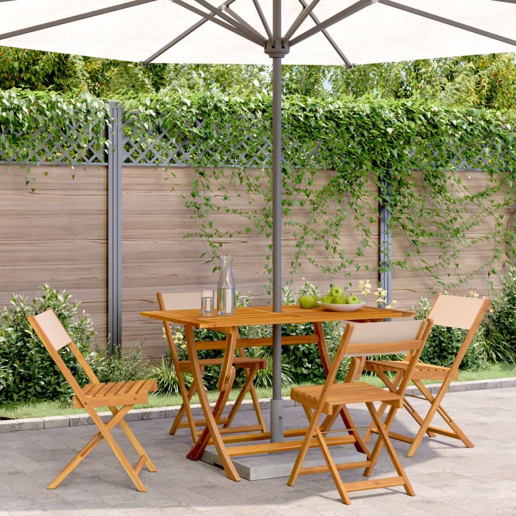 Lot de 4 Chaises de jardin | Chaise d'extérieur pliantes beige tissu et bois massif - Image 2