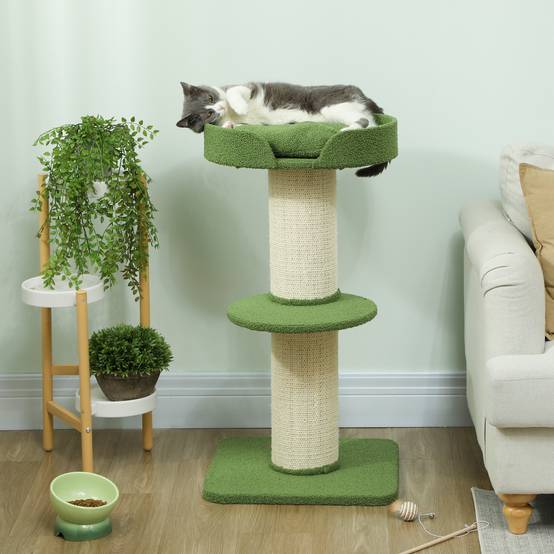 Arbre à chat laine d'agneau et sisal vert 45 x 45 x 91 cm - PANGIVO - Image 3
