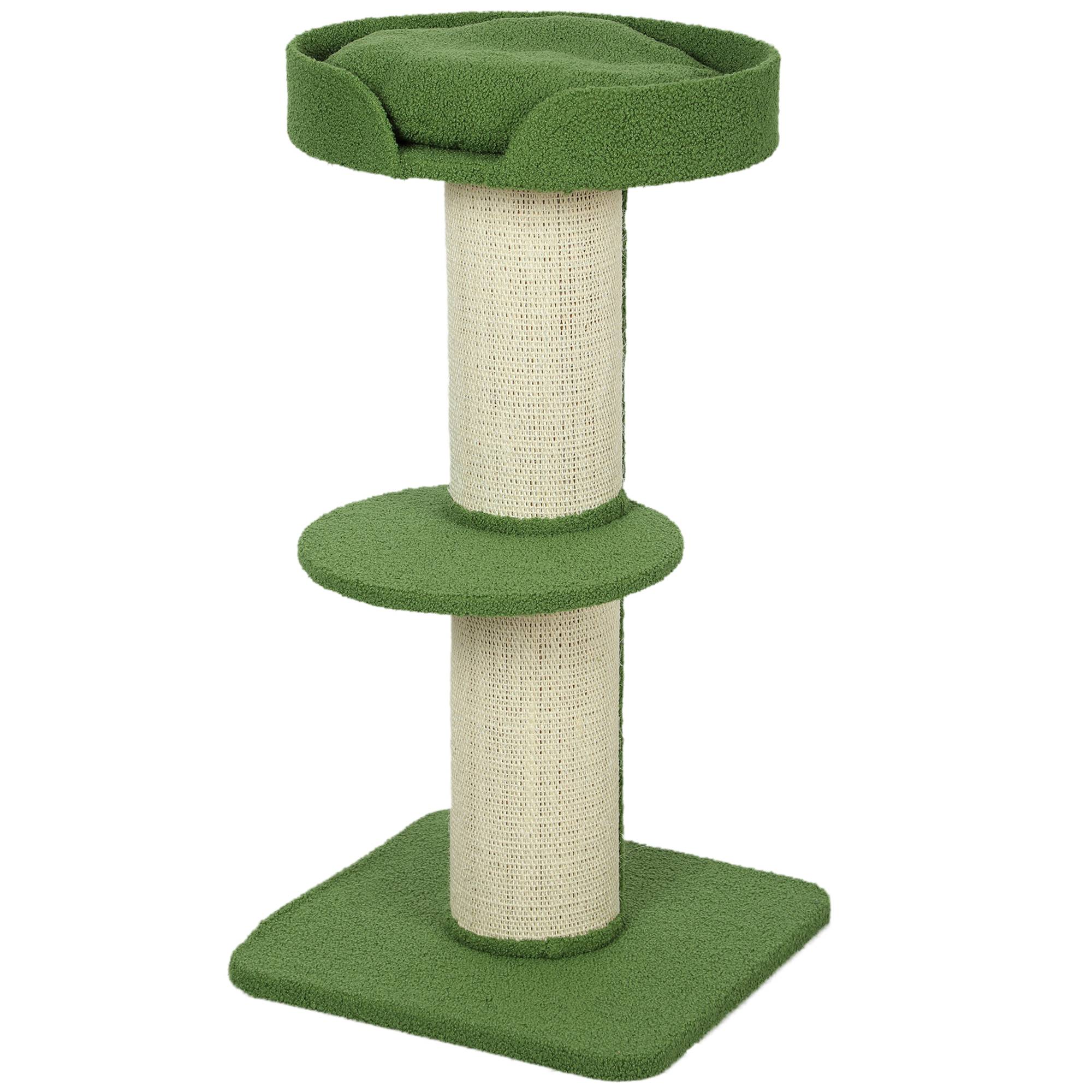 Arbre à chat laine d'agneau et sisal vert 45 x 45 x 91 cm - PANGIVO - Image 2