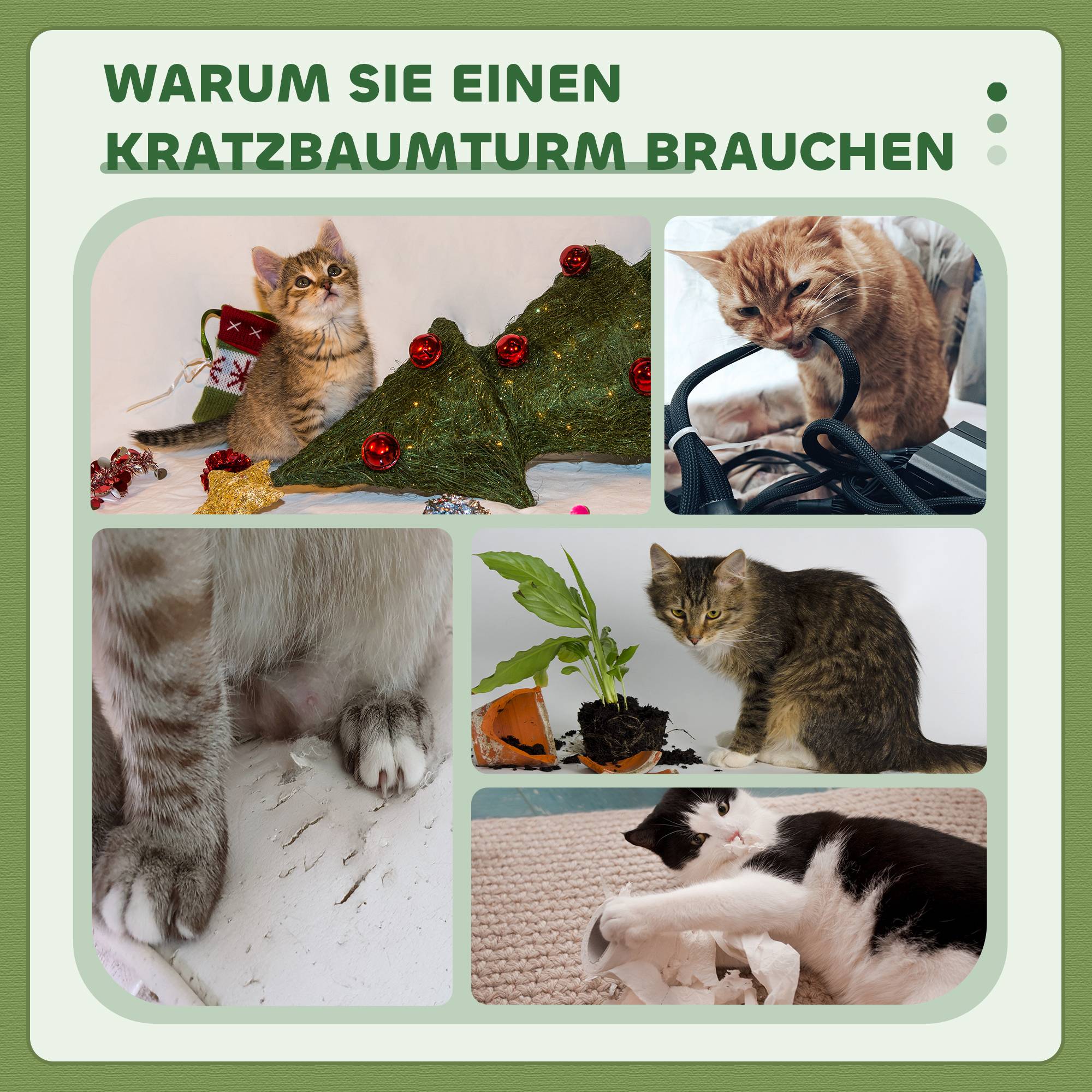 Arbre à chat laine d'agneau et sisal vert 45 x 45 x 91 cm - PANGIVO - Image 9