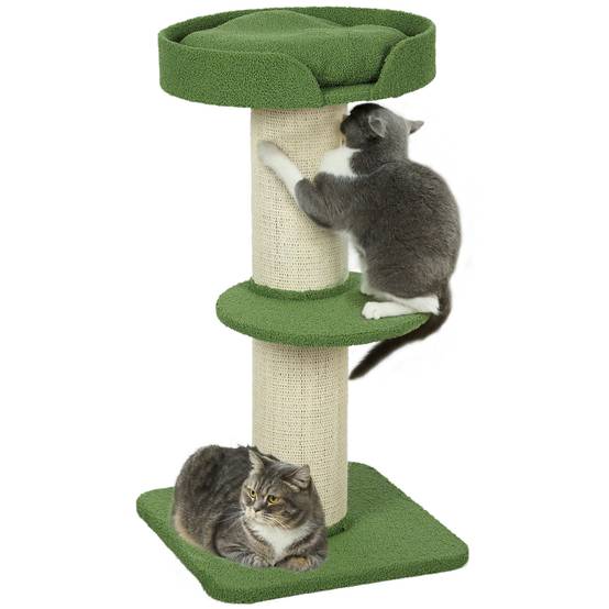 Arbre à chat laine d'agneau et sisal vert 45 x 45 x 91 cm - PANGIVO - Image 1