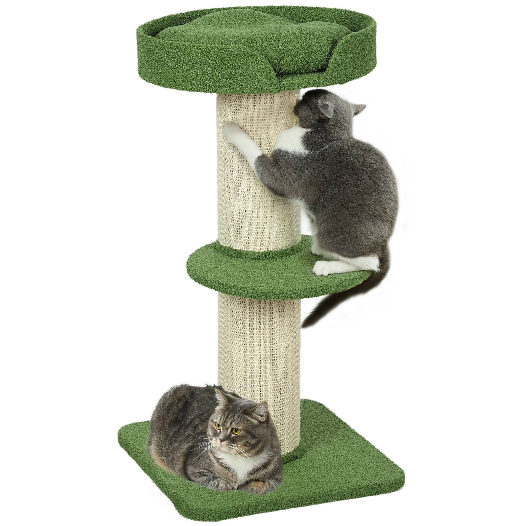 Arbre à chat laine d'agneau et sisal vert 45 x 45 x 91 cm - PANGIVO - Image 1