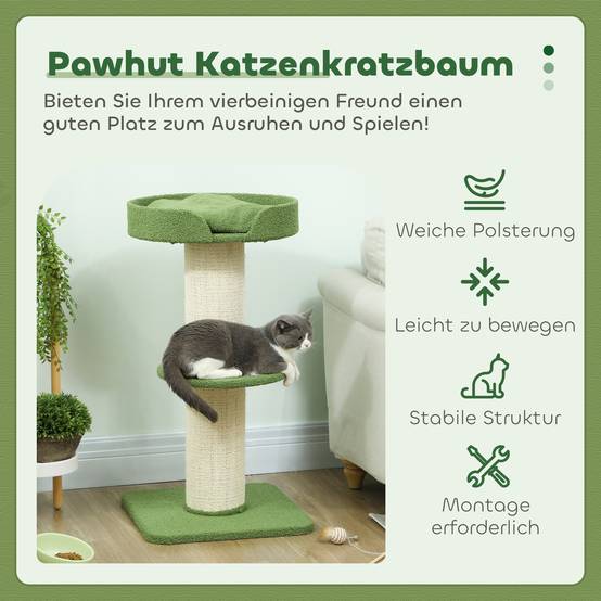 Arbre à chat laine d'agneau et sisal vert 45 x 45 x 91 cm - PANGIVO - Image 6