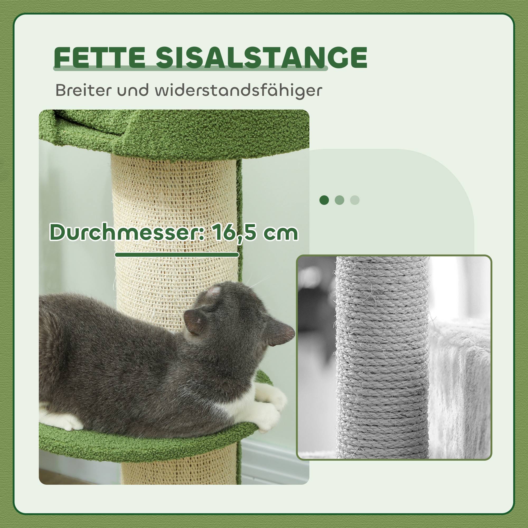 Arbre à chat laine d'agneau et sisal vert 45 x 45 x 91 cm - PANGIVO - Image 8