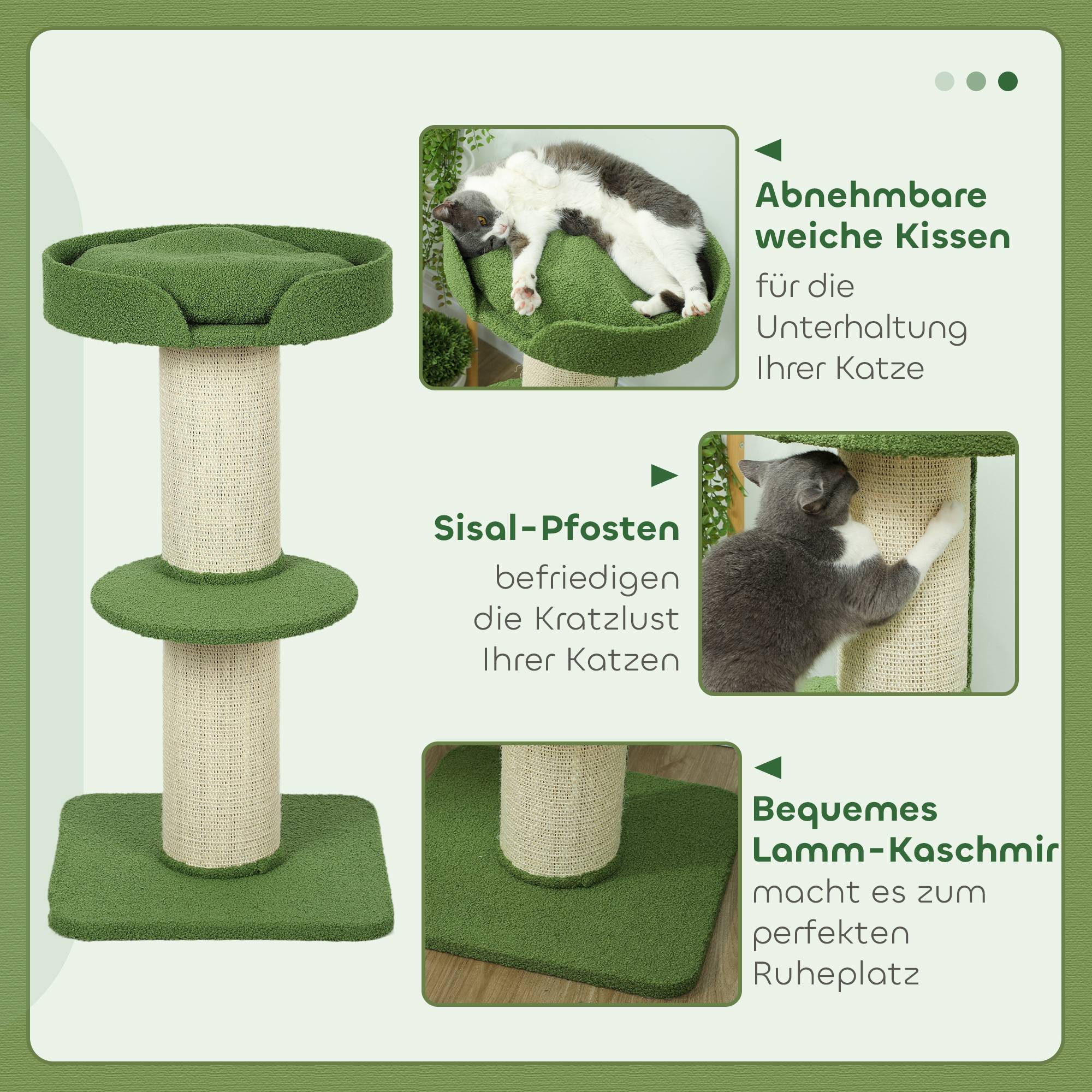 Arbre à chat laine d'agneau et sisal vert 45 x 45 x 91 cm - PANGIVO - Image 7