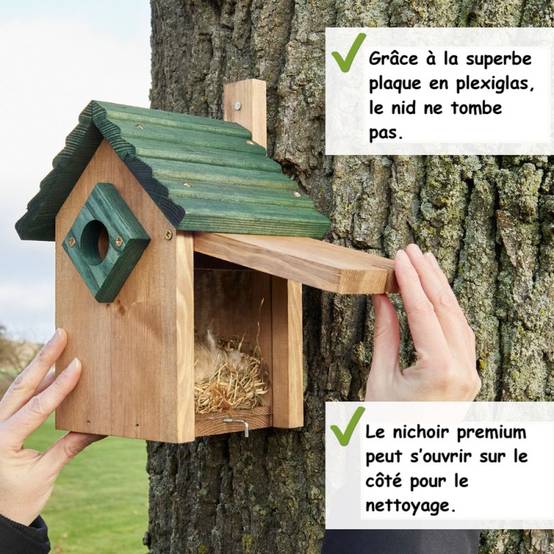 Mangeoire oiseaux extérieur à suspendre pour oiseaux sauvages en bois massif toit vert - Image 2