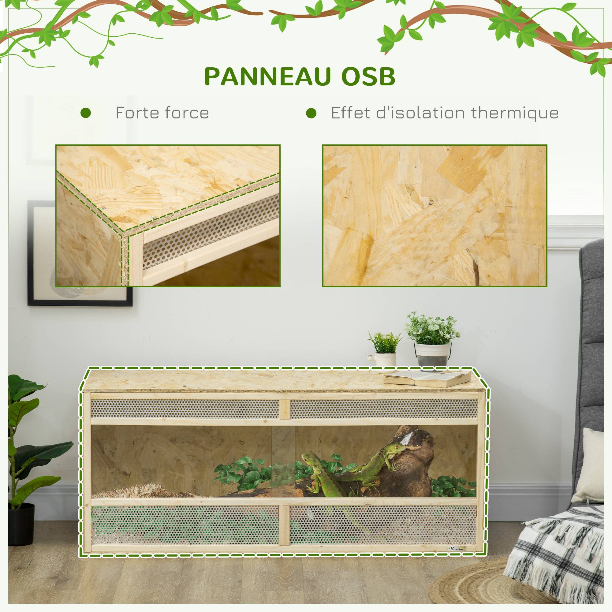 Sans Marque - Terrarium en bois OSB pour reptiles avec porte coulissante en verre - 120 x 50 x 50 cm naturel - Image 7