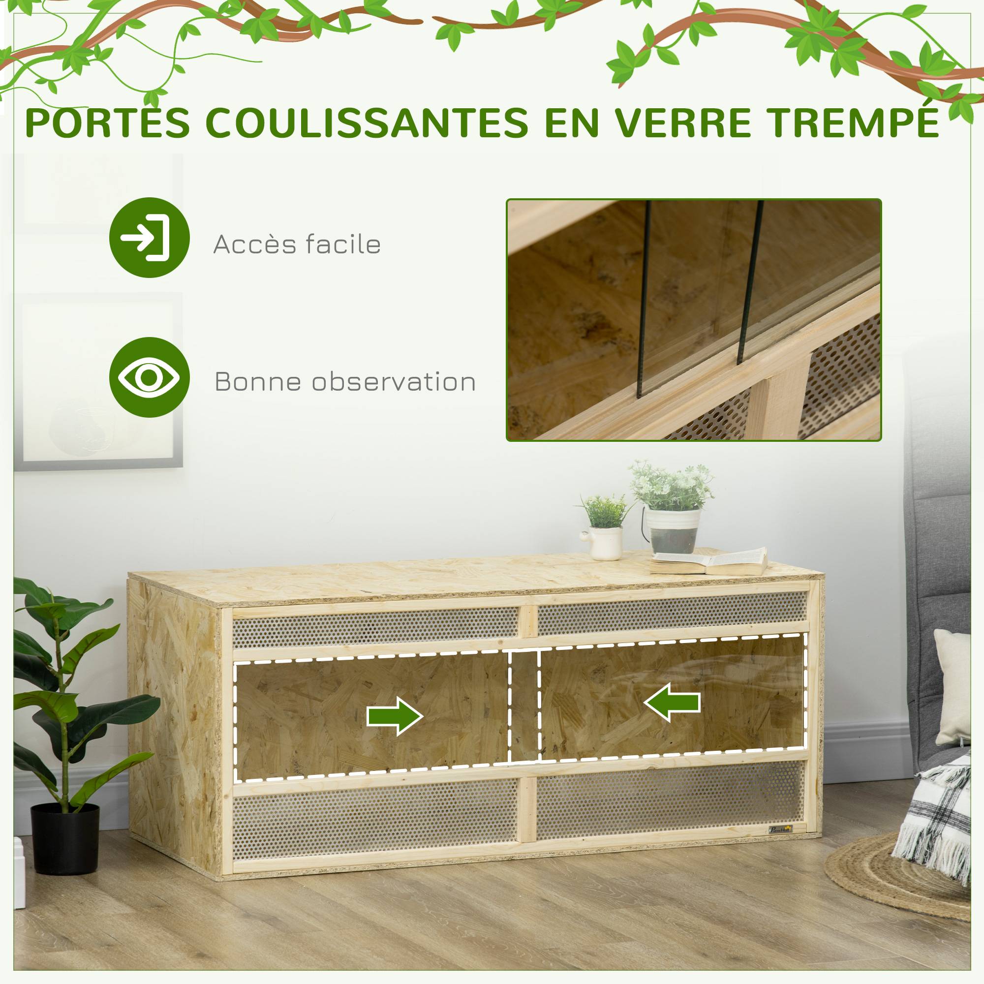 Sans Marque - Terrarium en bois OSB pour reptiles avec porte coulissante en verre - 120 x 50 x 50 cm naturel - Image 8