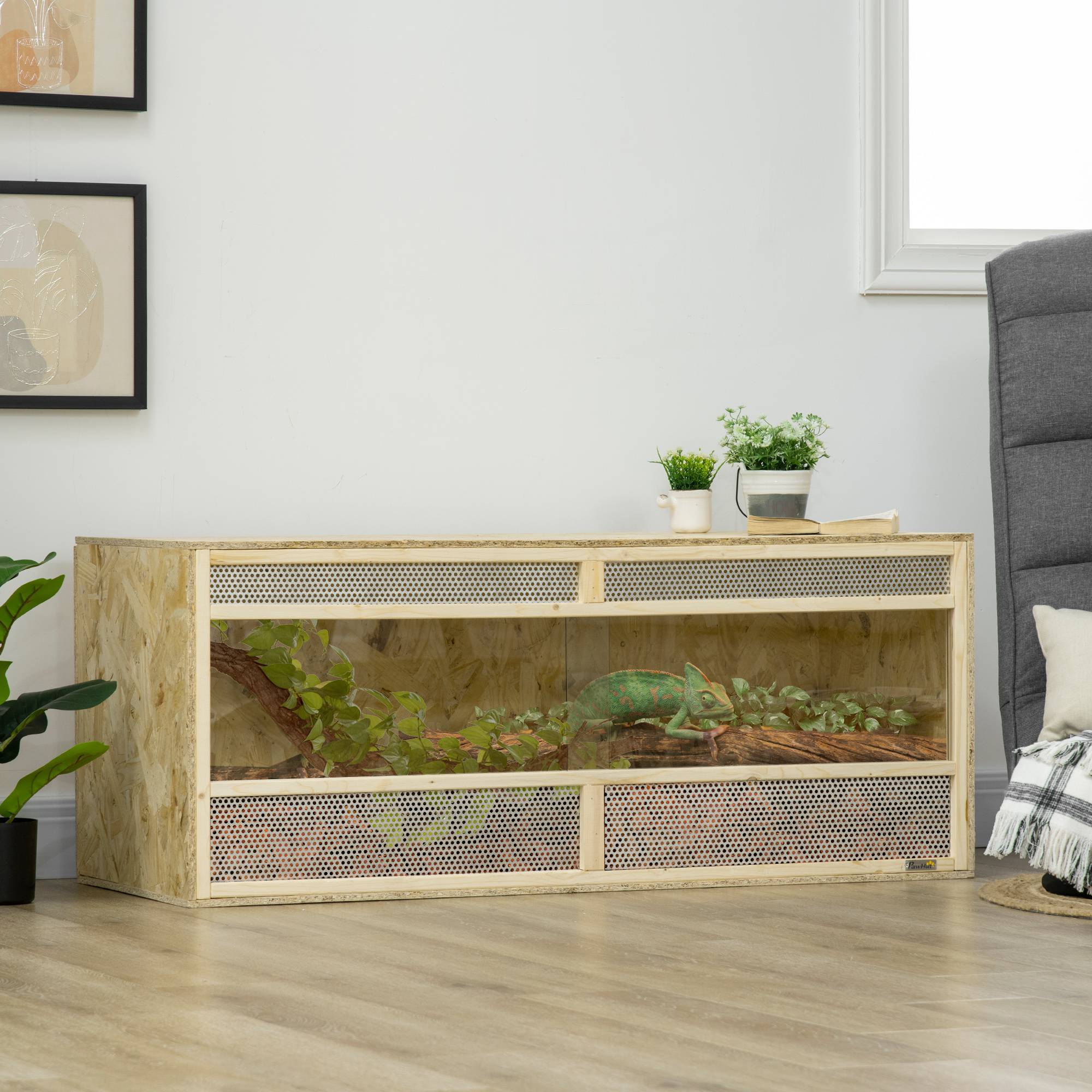 Sans Marque - Terrarium en bois OSB pour reptiles avec porte coulissante en verre - 120 x 50 x 50 cm naturel - Image 3