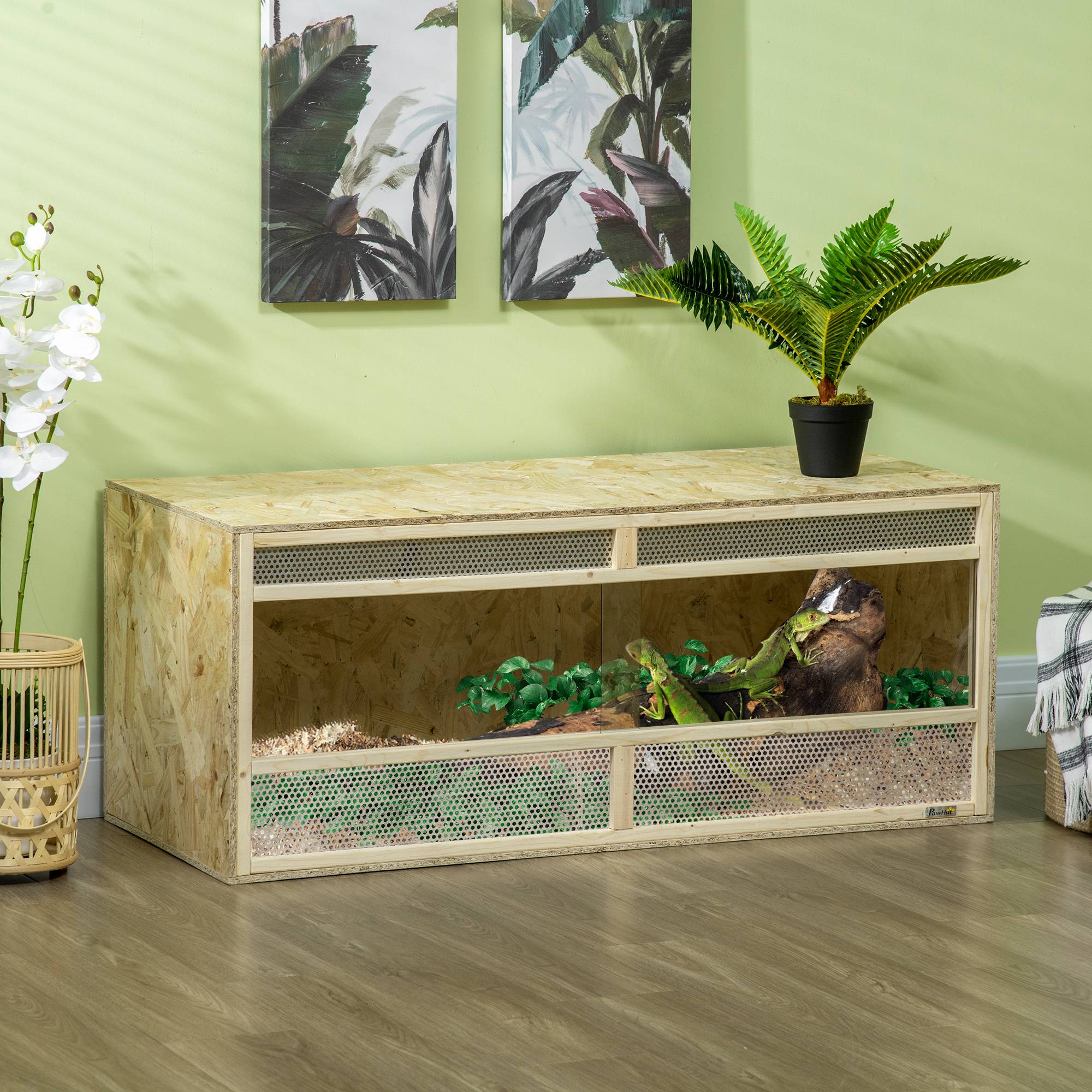 Sans Marque - Terrarium en bois OSB pour reptiles avec porte coulissante en verre - 120 x 50 x 50 cm naturel - Image 4