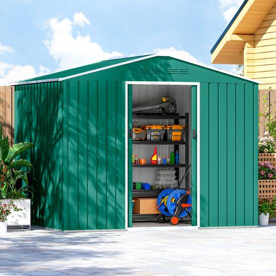 Abri de jardin extérieur 3,6 m² (236 x 171 x 191 cm) avec portes coulissantes et aérations, vert - Image 10