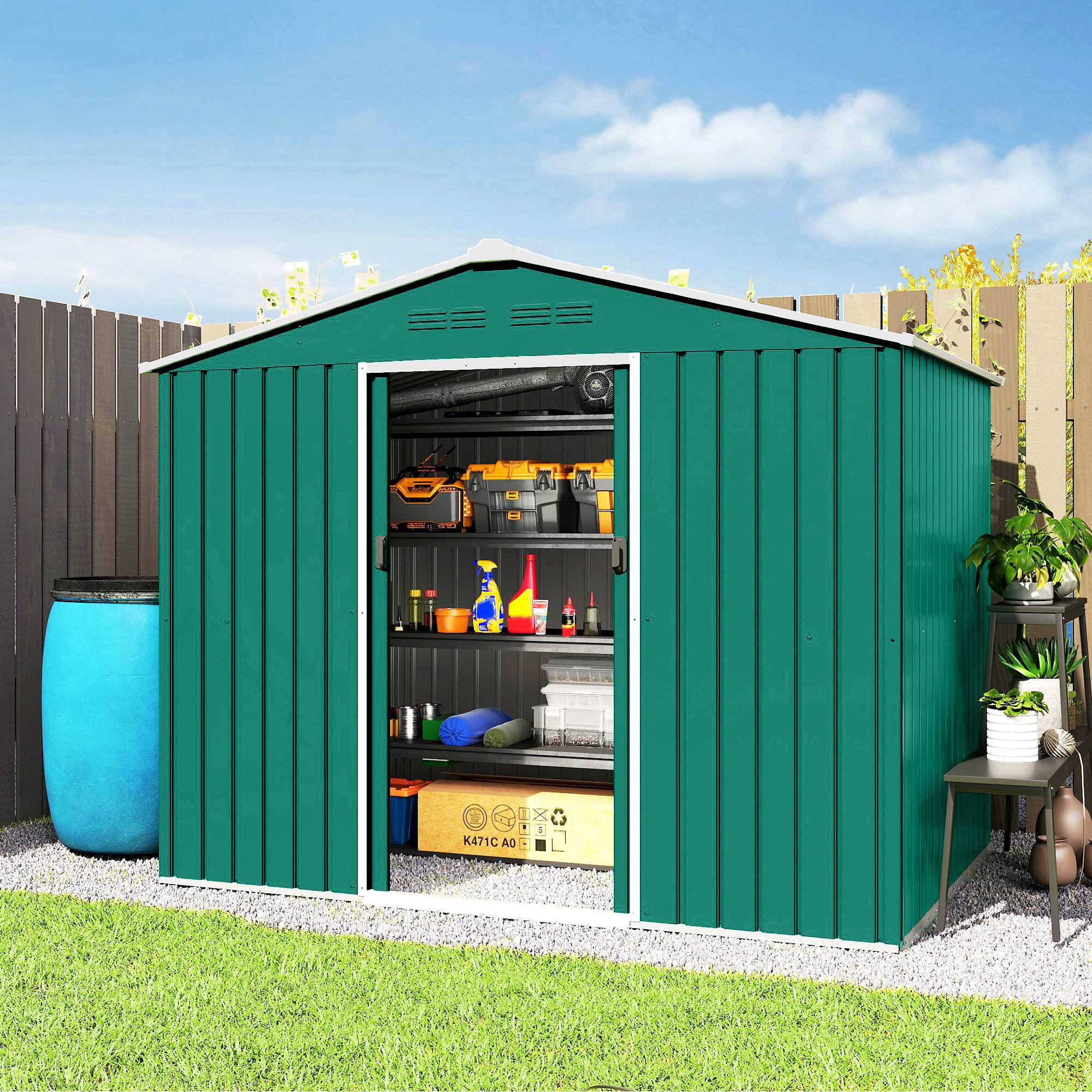 Abri de jardin extérieur 3,6 m² (236 x 171 x 191 cm) avec portes coulissantes et aérations, vert - Image 4